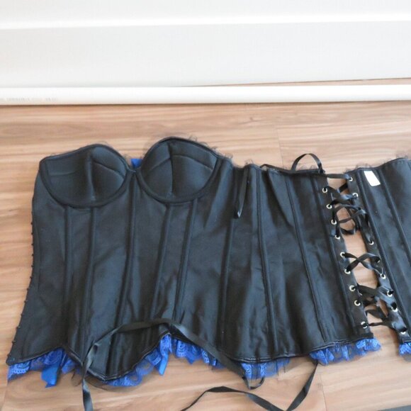 WHIMSIGOTH Goth Dark Fairy Goth Pirate Steampunk Lace Satin Boned Corset Black - Picture 11 of 13